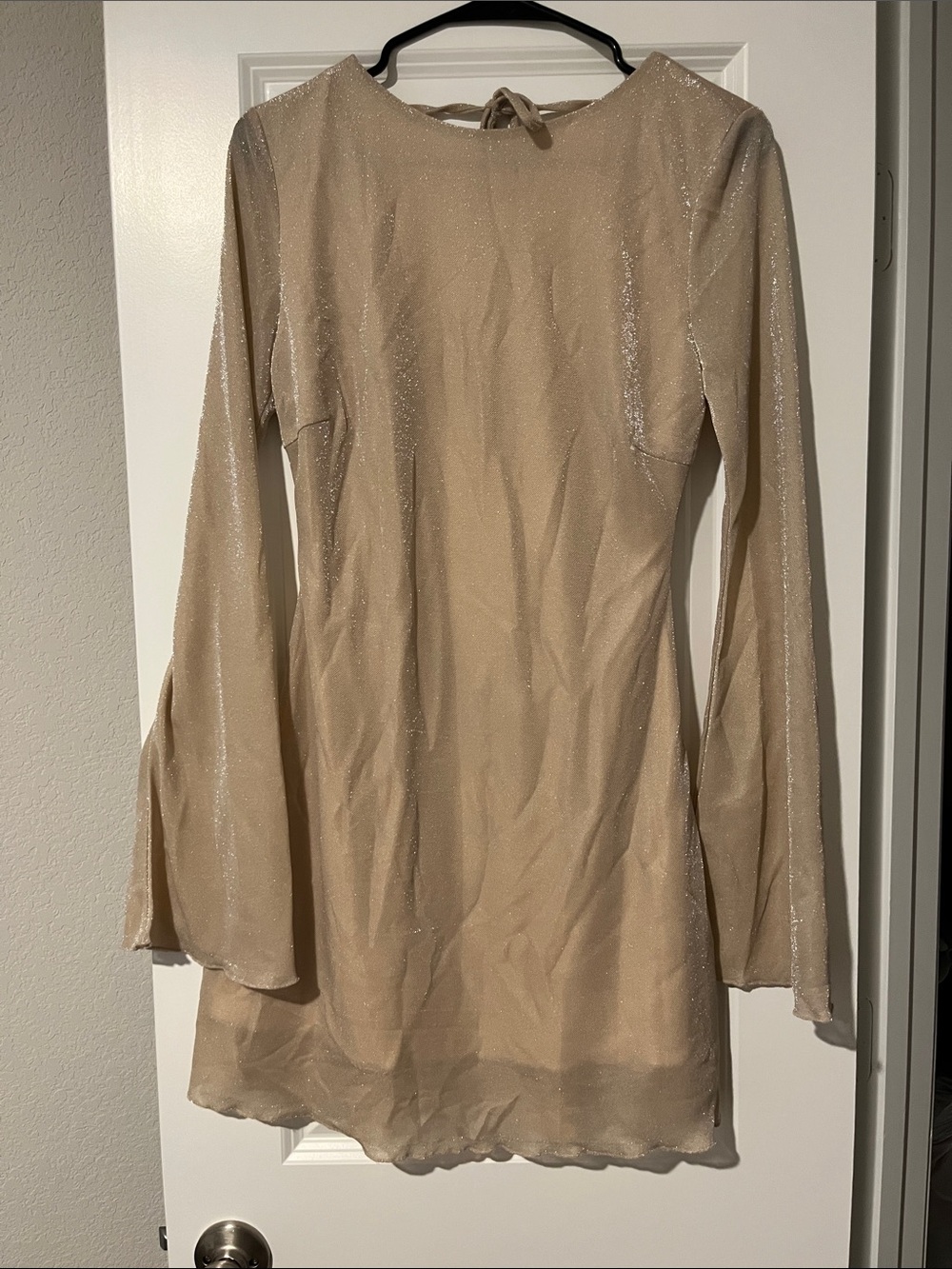 Princess Polly Sparkle Beige Long-Sleeve Mini Dress